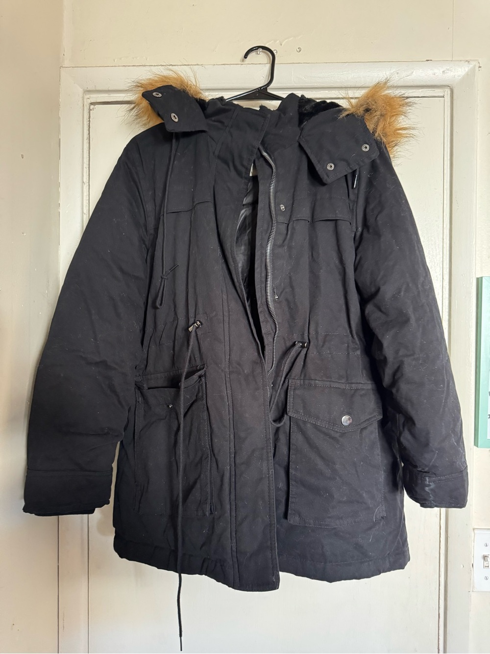 Aeropostale Black Puffer Parka with Faux Fur Trim